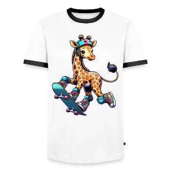 Girafe patineuse sur planche à roulettes - T-shirt contrasté Homme - blanc/noir - Devant - AI Model Female 172 light (172cm) & AI Model Male 178 dark (178cm)