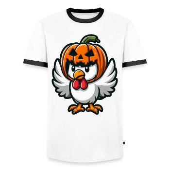 Halloween Pumpkin Chicken Helmet Autumn Funny - Men's Ringer Shirt - white/black - Front - AI Model Female 172 light (172cm) & AI Model Male 178 dark (178cm)