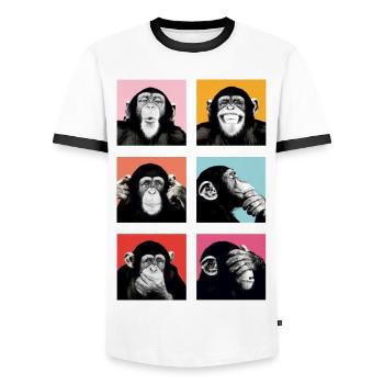 Pop-Art Affe Farbexplosion - Männer Kontrast-T-Shirt - Weiß/Schwarz - Vorne - AI Model Female 172 light (172cm) & AI Model Male 178 dark (178cm)