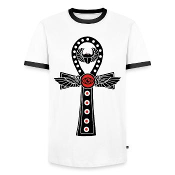 Ägyptisches Lebenskreuz (Schwarz) - Männer Kontrast-T-Shirt - Weiß/Schwarz - Vorne - AI Model Female 172 light (172cm) & AI Model Male 178 dark (178cm)