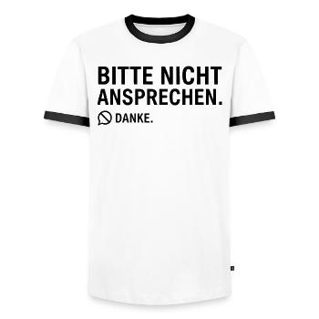 Please do not speak to them. Thank you. | Introvert - Men's Ringer Shirt - white/black - Front - AI Model Female 172 light (172cm) & AI Model Male 178 dark (178cm)