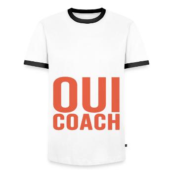 répète après moi oui coach Cadeau Humour coach - T-shirt contrasté Homme - blanc/noir - Devant - AI Model Female 172 light (172cm) & AI Model Male 178 dark (178cm)
