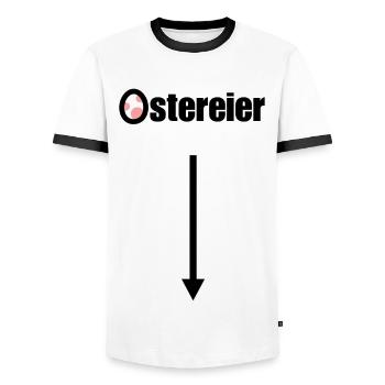Ostereier | Mit Pfeil nach unten - Männer Kontrast-T-Shirt - Weiß/Schwarz - Vorne - AI Model Female 172 light (172cm) & AI Model Male 178 dark (178cm)