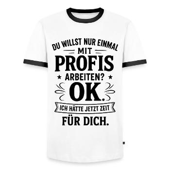 Autrefois en travaillant avec des professionnels drôles d’artisans - T-shirt contrasté Homme - blanc/noir - Devant - AI Model Female 172 light (172cm) & AI Model Male 178 dark (178cm)