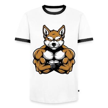 Akita Dog Muscles Bodybuilding - Men's Ringer Shirt - white/black - Front - AI Model Female 172 light (172cm) & AI Model Male 178 dark (178cm)