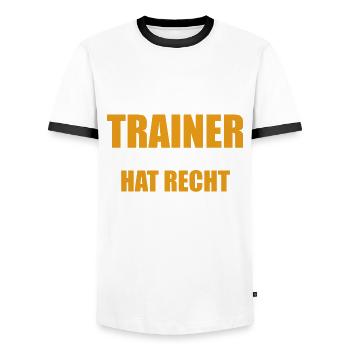 Ich bin der Trainer - einer von uns hat Recht - Männer Kontrast-T-Shirt - Weiß/Schwarz - Vorne - AI Model Female 172 light (172cm) & AI Model Male 178 dark (178cm)