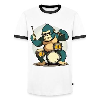 Drumming Gorilla - Men's Ringer Shirt - white/black - Front - AI Model Female 172 light (172cm) & AI Model Male 178 dark (178cm)