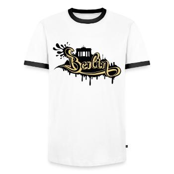 Berlin Streetart Shirt - Männer Kontrast-T-Shirt - Weiß/Schwarz - Vorne - AI Model Female 172 light (172cm) & AI Model Male 178 dark (178cm)