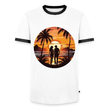 Beach Sunset - Men's Ringer Shirt - white/black - Front - AI Model Female 172 light (172cm) & AI Model Male 178 dark (178cm)