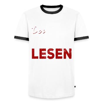 Der tut nix der will nur lesen - Spruch - Männer Kontrast-T-Shirt - Weiß/Schwarz - Vorne - AI Model Female 172 light (172cm) & AI Model Male 178 dark (178cm)