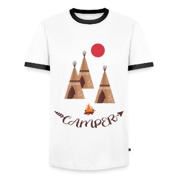 camping indianderzelt biwak outdoor zelten - Männer Kontrast-T-Shirt - Weiß/Schwarz - Vorne - AI Model Female 172 light (172cm) & AI Model Male 178 dark (178cm)
