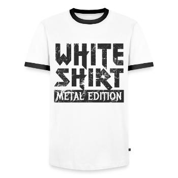 WHITE SHIRT - Metal Edition - Männer Kontrast-T-Shirt - Weiß/Schwarz - Vorne - AI Model Female 172 light (172cm) & AI Model Male 178 dark (178cm)
