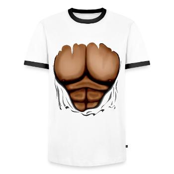 Ripped Muscles, six pack, chest T-shirt - Men's Ringer Shirt - white/black - Front - AI Model Female 172 light (172cm) & AI Model Male 178 dark (178cm)