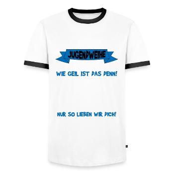 Jugendweihe Konfirmation Jugendlicher Erwachsener - Männer Kontrast-T-Shirt - Weiß/Schwarz - Vorne - AI Model Female 172 light (172cm) & AI Model Male 178 dark (178cm)