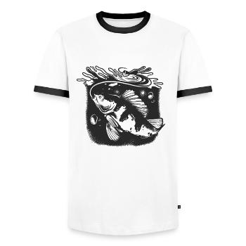 Pêcheurs et pêcheurs Accessoires de pêche Motif Canne à pêche - T-shirt contrasté Homme - blanc/noir - Devant - AI Model Female 172 light (172cm) & AI Model Male 178 dark (178cm)