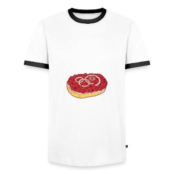 Mettbrötchen Mett Mettigel - Männer Kontrast-T-Shirt - Weiß/Schwarz - Vorne - AI Model Female 172 light (172cm) & AI Model Male 178 dark (178cm)