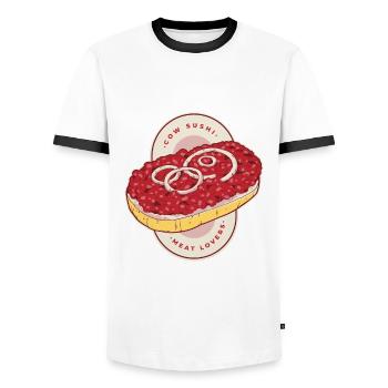 Mettbrötchen Mett Mettigel - Männer Kontrast-T-Shirt - Weiß/Schwarz - Vorne - AI Model Female 172 light (172cm) & AI Model Male 178 dark (178cm)