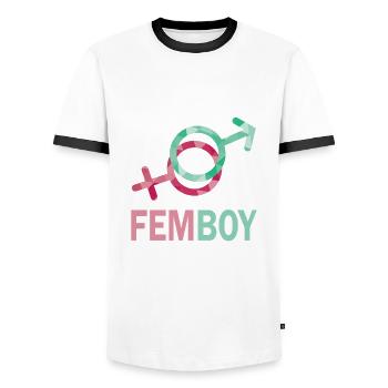 Femboy Feminine Boy Crossdressing - Männer Kontrast-T-Shirt - Weiß/Schwarz - Vorne - AI Model Female 172 light (172cm) & AI Model Male 178 dark (178cm)