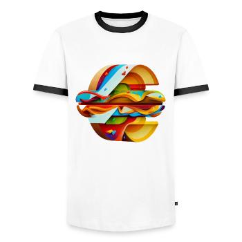 Cheeseburger ohne Pommes aber mit Käse - Männer Kontrast-T-Shirt - Weiß/Schwarz - Vorne - AI Model Female 172 light (172cm) & AI Model Male 178 dark (178cm)