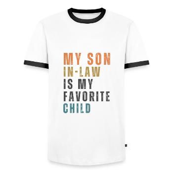 My Son In Law Is My Favorite Child - Funny Family - Men's Ringer Shirt - white/black - Front - AI Model Female 172 light (172cm) & AI Model Male 178 dark (178cm)