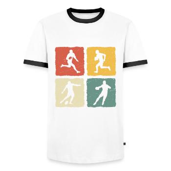 Retro Rugby T-Shirt - Men's Ringer Shirt - white/black - Front - AI Model Female 172 light (172cm) & AI Model Male 178 dark (178cm)