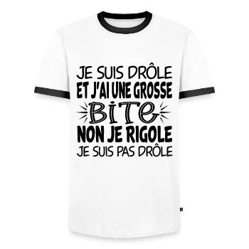 Je suis drôle et j'ai une grosse bite cadeau - T-shirt contrasté Homme - blanc/noir - Devant - AI Model Female 172 light (172cm) & AI Model Male 178 dark (178cm)