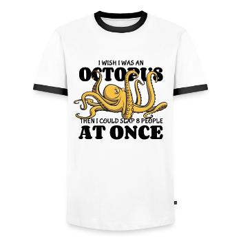 Octopus - gifler 8 personnes à la fois - dire - T-shirt contrasté Homme - blanc/noir - Devant - AI Model Female 172 light (172cm) & AI Model Male 178 dark (178cm)