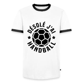 désolé j'ai handball - T-shirt contrasté Homme - blanc/noir - Devant - AI Model Female 172 light (172cm) & AI Model Male 178 dark (178cm)