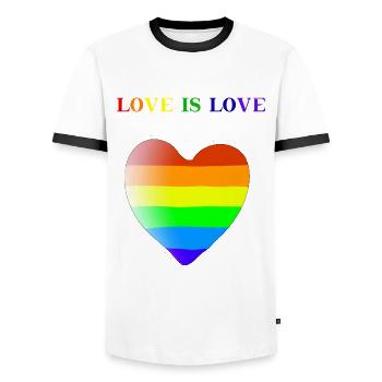 Idée cadeau coeur arc-en-ciel LGBT L'amour c'est l'amour - T-shirt contrasté Homme - blanc/noir - Devant - AI Model Female 172 light (172cm) & AI Model Male 178 dark (178cm)