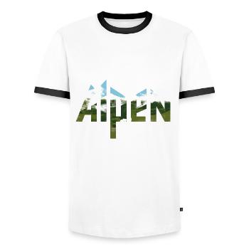 Alpenüberquerung 2025, Oberstdorf Meran, Wandern - Männer Kontrast-T-Shirt - Weiß/Schwarz - Vorne - AI Model Female 172 light (172cm) & AI Model Male 178 dark (178cm)