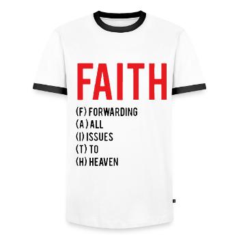 FAITH - Männer Kontrast-T-Shirt - Weiß/Schwarz - Vorne - AI Model Female 172 light (172cm) & AI Model Male 178 dark (178cm)