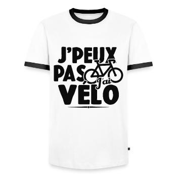 Je Peux Pas J'ai Vélo Cadeau Cycliste - T-shirt contrasté Homme - blanc/noir - Devant - AI Model Female 172 light (172cm) & AI Model Male 178 dark (178cm)