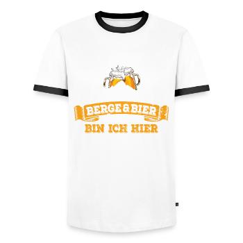 Berge & Bier - darum bin ich hier - Wandern - Männer Kontrast-T-Shirt - Weiß/Schwarz - Vorne - AI Model Female 172 light (172cm) & AI Model Male 178 dark (178cm)
