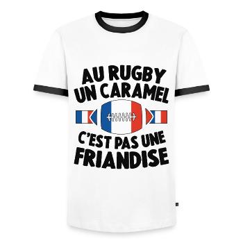 Au Rugby Un Caramel C'est Pas Une Friandise - T-shirt contrasté Homme - blanc/noir - Devant - AI Model Female 172 light (172cm) & AI Model Male 178 dark (178cm)