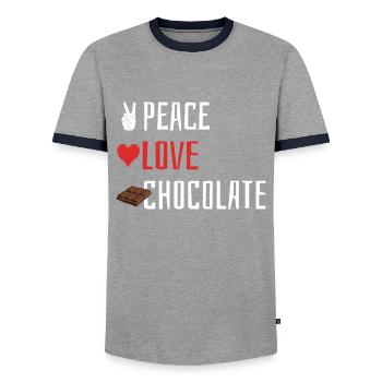 Peace Love Chocolate - Heart - Men's Ringer Shirt - grey/navy  - Front - AI Model Female 172 light (172cm) & AI Model Male 178 light (178cm)
