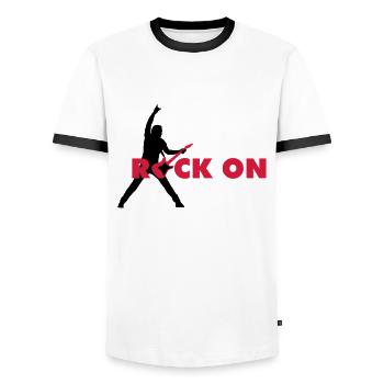 rock_on_b_2c - T-shirt contrasté Homme - blanc/noir - Devant - AI Model Female 172 light (172cm) & AI Model Male 178 dark (178cm)