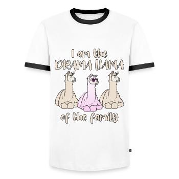 Drame lama rose dire drame lama de la famille - T-shirt contrasté Homme - blanc/noir - Devant - AI Model Female 172 light (172cm) & AI Model Male 178 dark (178cm)
