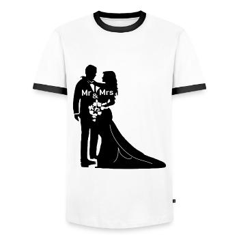 Wedding Wedding Bride Newlyweds Marriage Wedding - Men's Ringer Shirt - white/black - Front - AI Model Female 172 light (172cm) & AI Model Male 178 dark (178cm)
