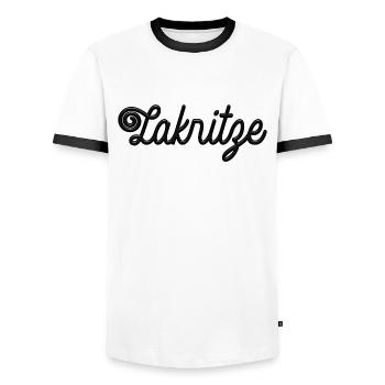 Lakritze macht schön, Lakritze naschen - Spruch - Männer Kontrast-T-Shirt - Weiß/Schwarz - Vorne - AI Model Female 172 light (172cm) & AI Model Male 178 dark (178cm)