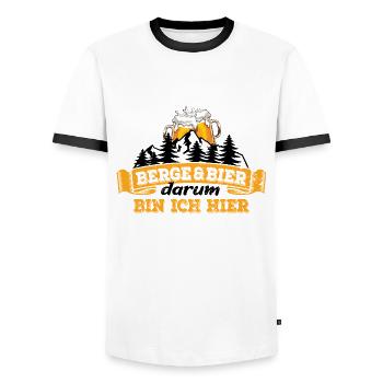 Berge & Bier - darum bin ich hier - Wandern - Männer Kontrast-T-Shirt - Weiß/Schwarz - Vorne - AI Model Female 172 light (172cm) & AI Model Male 178 dark (178cm)