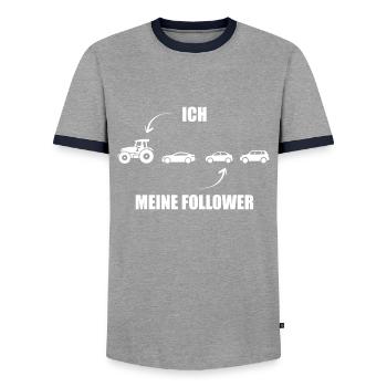 Ich und meine Follower - Traktor - Stau - Männer Kontrast-T-Shirt - Grau/Navy  - Vorne - AI Model Female 172 light (172cm) & AI Model Male 178 light (178cm)