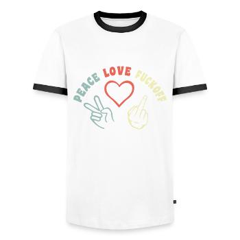 Peace Love Fuckoff - Men's Ringer Shirt - white/black - Front - AI Model Female 172 light (172cm) & AI Model Male 178 dark (178cm)