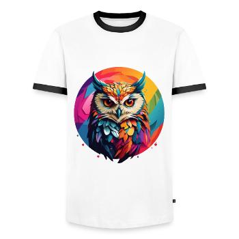 Colorful Graphic Owl for Owl Fans and Bird Lovers - Men's Ringer Shirt - white/black - Front - AI Model Female 172 light (172cm) & AI Model Male 178 dark (178cm)