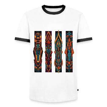 Geschnitzte Säulen Inkas und Azteken - Männer Kontrast-T-Shirt - Weiß/Schwarz - Vorne - AI Model Female 172 light (172cm) & AI Model Male 178 dark (178cm)