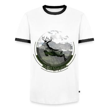 Wild Nature – Motif de cerf pour les chasseurs et les randonneurs - T-shirt contrasté Homme - blanc/noir - Devant - AI Model Female 172 light (172cm) & AI Model Male 178 dark (178cm)