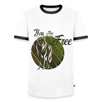 Du bist ein freier Wolf - Männer Kontrast-T-Shirt - Weiß/Schwarz - Vorne - AI Model Female 172 light (172cm) & AI Model Male 178 dark (178cm)