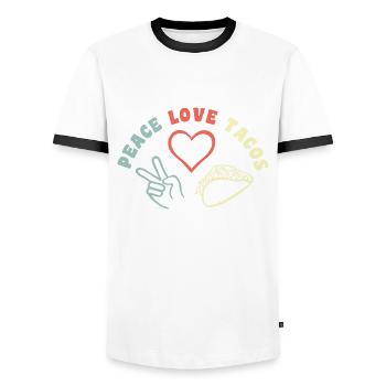 Peace Love Tacos - Cinco de Mayo - Männer Kontrast-T-Shirt - Weiß/Schwarz - Vorne - AI Model Female 172 light (172cm) & AI Model Male 178 dark (178cm)