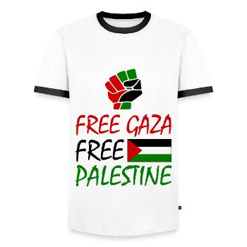 Free gaza Free palestine - Männer Kontrast-T-Shirt - Weiß/Schwarz - Vorne - AI Model Female 172 light (172cm) & AI Model Male 178 dark (178cm)