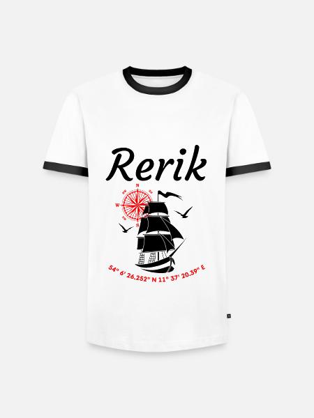 Rerik Segelschiff Kompassrose Ostsee - Männer Kontrast-T-Shirt - Weiß/Schwarz