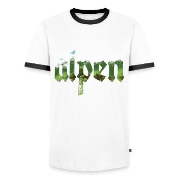 Alpenüberquerung Alpen Überquerung 2025 Bayern - Männer Kontrast-T-Shirt - Weiß/Schwarz - Vorne - AI Model Female 172 light (172cm) & AI Model Male 178 dark (178cm)